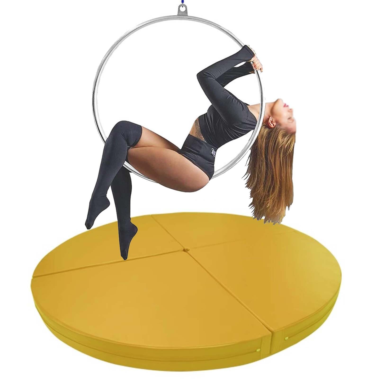 WJFTODAY Portable Aerial Hoop Crash Mat, Foldable Stripper Pole Safety Pad, Non-Slip Dance Fitness Cushion, Home Yoga Gym Mat, Yellow 160cm x 3cm (63in x 1.2in)