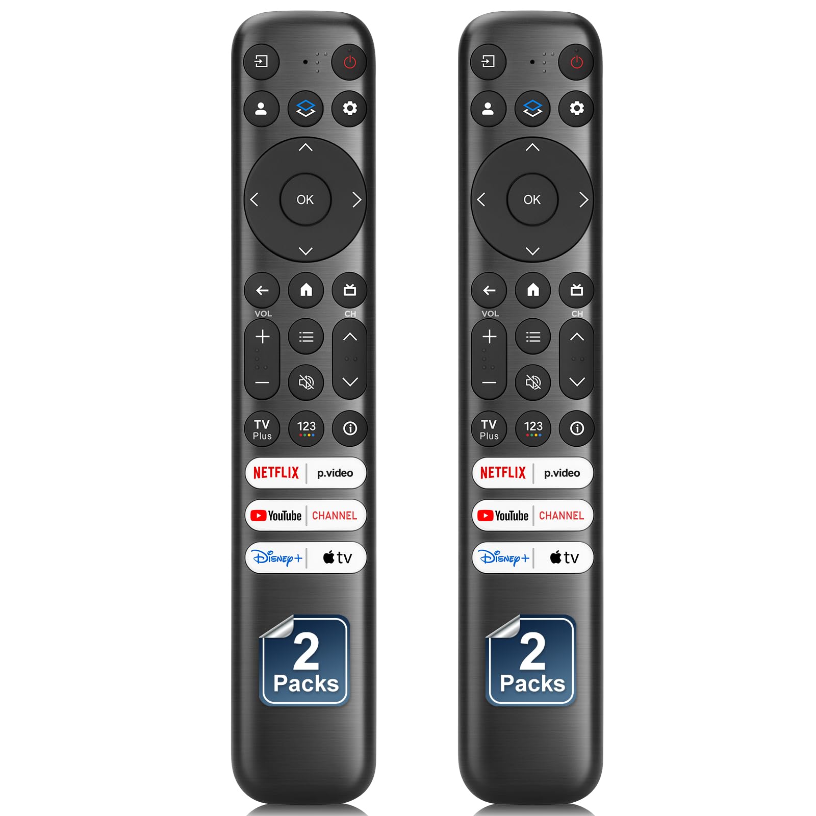 Only for TCL-Google-TV-Remote-Control Replacement,RC813 Compatible with TCL QM8/QM7/Q7/Q6/Q5/S5/S4/S3 4K UHD HDR LED QLED QD-Mini LED Full-HD Smart TVs(Pack of 2) Black-for TCL Google Smart TVs 2 Pack