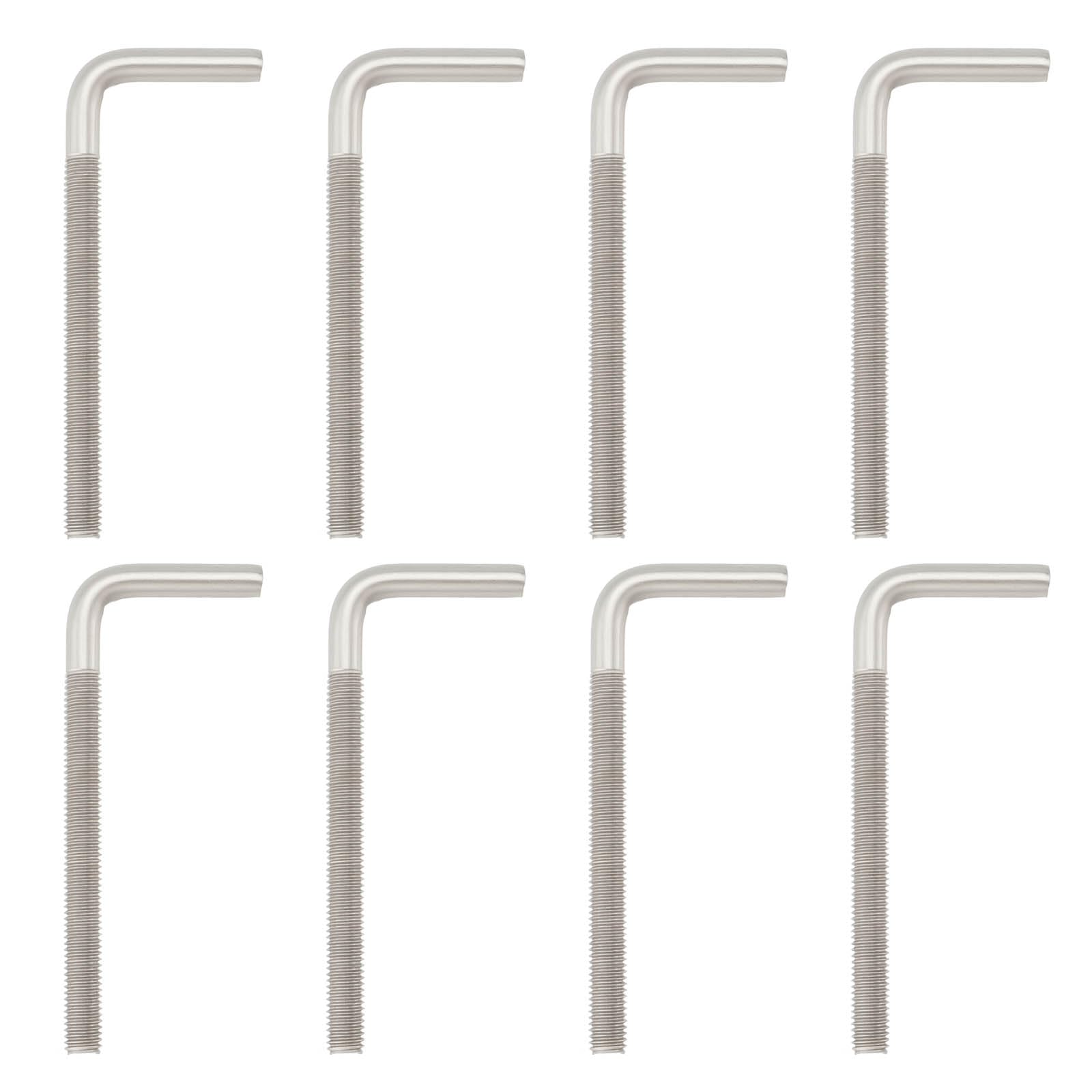 VGOL 8pcs 100mm L Straight Hook Screws 304 Stainless Steel Hooks Screw M8 L Hooks Bolt for Workshops Sheds Tool Cupboards Silver