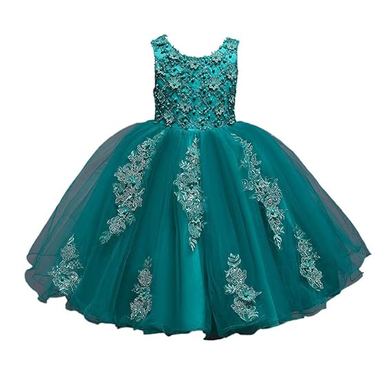 Hopscotch Girls Cotto, Polyester Glittered Sleeveless Gown in Mint Color