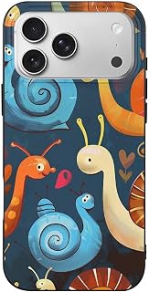 Cute Snail Print Phone Case for iPhone 17 Pro Max with Shockproof TPU Protection, Wireless Charging Compatible, and Anti-Yellowing, Black Edge