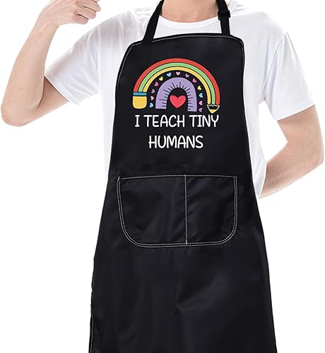 Miniatura 4 de CMNIM I Teach Tiny Humans - Delantal para profesores preescolares con bolsillos, regalos para profesores, regalos de agradecimiento, delantales para