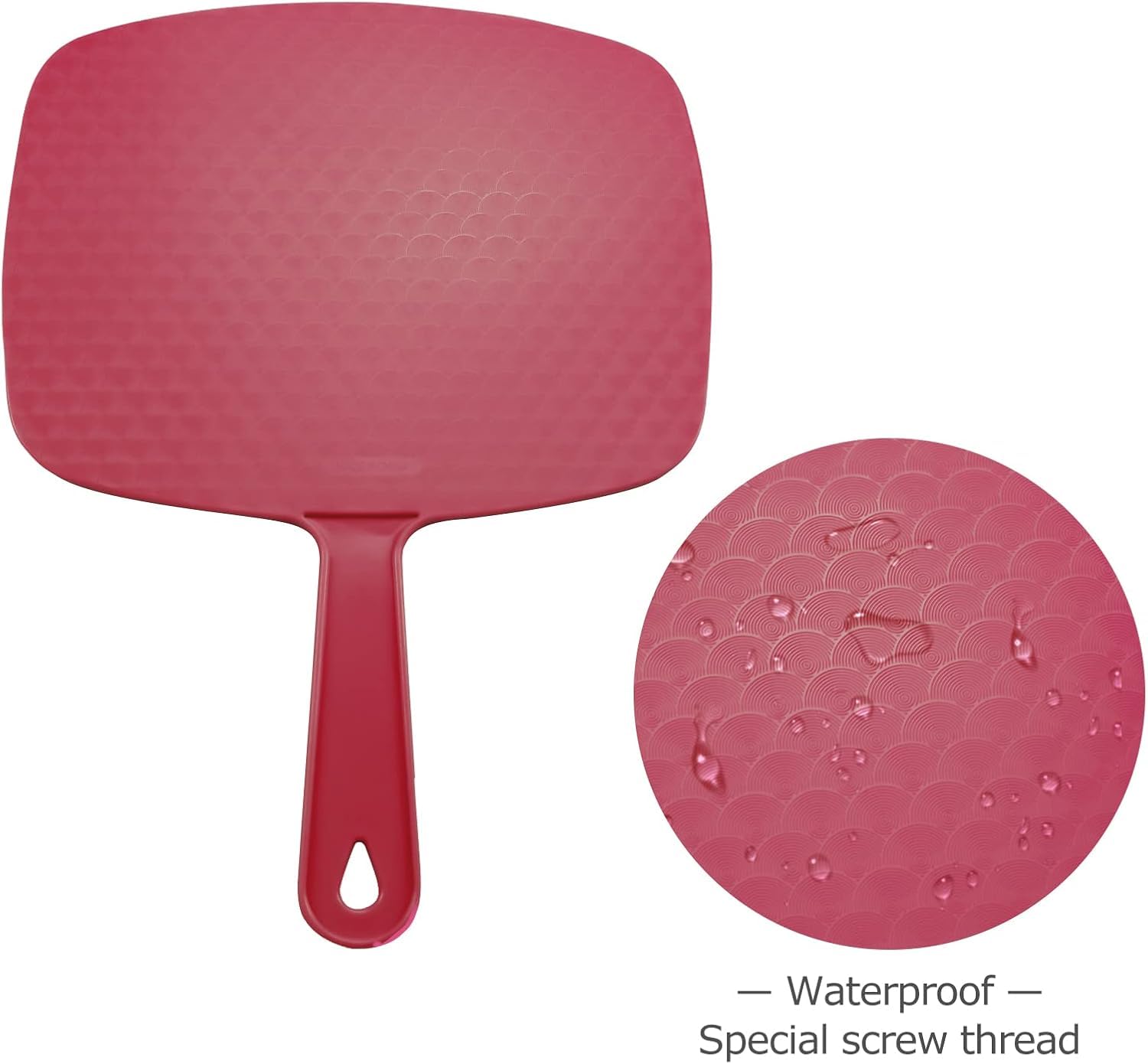 2 Pezzi Specchio a mano, 26.4 x 18.8 cm Specchio Trucco Portatile con Manico, Appendibile, per Radersi o Applicare il Trucco, Rosso