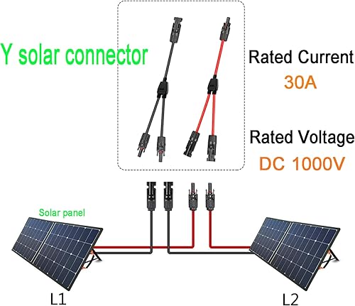 Miniatura 10 de Conector solar Y, cable solar paralelo de rama Y, adaptador de conector solar 1 a 3 macho hembra, cable 10AWG 45A impermeable IP68 de 15.7 in, para