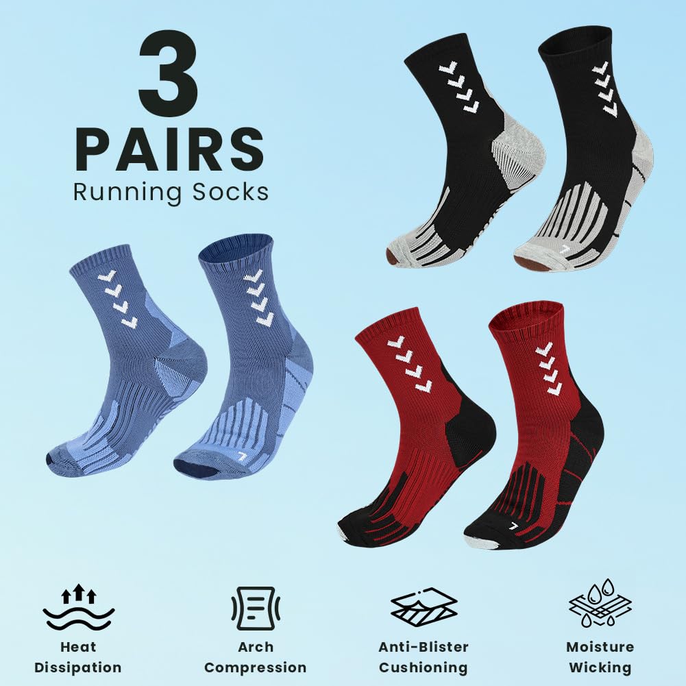 OFFCUP Calcetines de Running, 3 Pares Calcetines Compresion Hombre y Mujeres, Antideslizantes Calcetine Antiampollas para Entrenamiento Senderismo Aire Libr, Evacuación de la Humedad, Tamaño 39-47