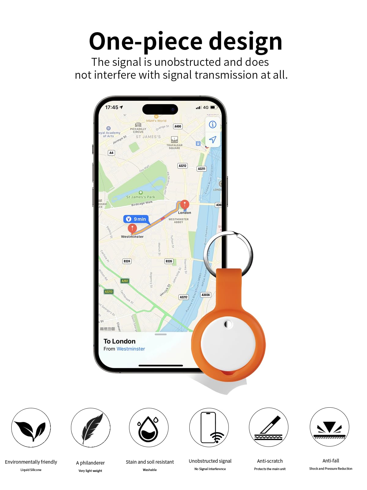Etui ochronne do Chipolo Anti Loss Tracker z silikonowym brelokiem - trwała i stylowa osłona, wodoodporna, zapobiegająca upadkom, pomarańczowe