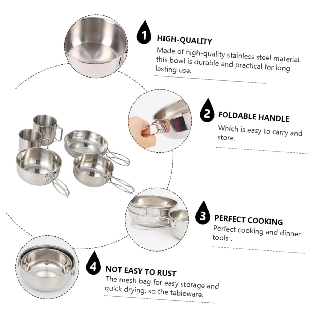 BESPORTBLE 1 Ensemble De 5 Casseroles À Revêtement Bols Poêles Unité De Cuisine De Camping Conteneurs De Préparation De Repas Cuisinière Pliable Réutilisable Bouilloire De Camping