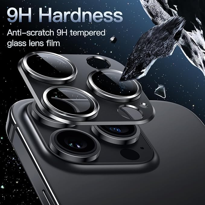 Image of Camera Lens Protector for iPhone 14 Pro 6.1-Inch & iPhone 14 Pro Max 6.7-Inch, Full Coverage 9H Tempered Glass Ring Cover, Matte Metal Plate, Case Friendly (Black)