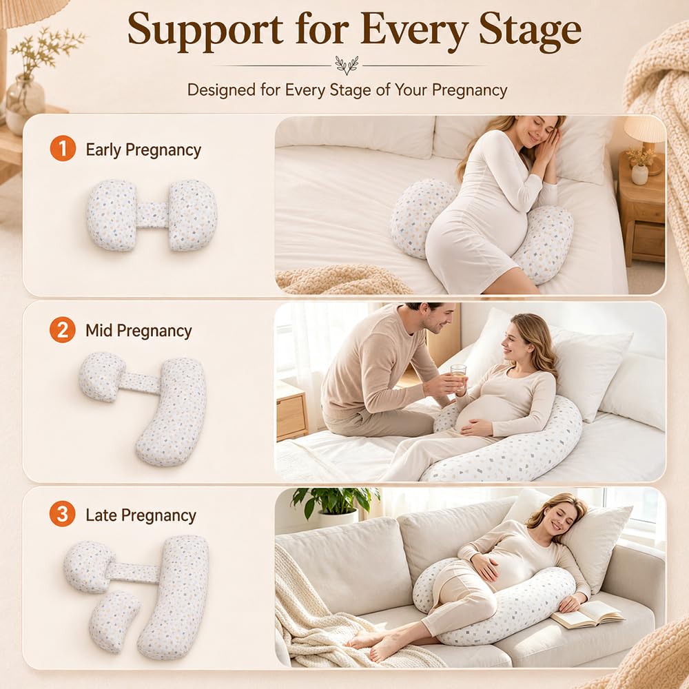 Almohada Embarazada Ajustable, 80 * 65cm Cojin Embarazada de Espuma Viscoelástica, Almohadas de Maternidad para Dormir de Lado, Almohada de Embarazo, Ligera y Portátil