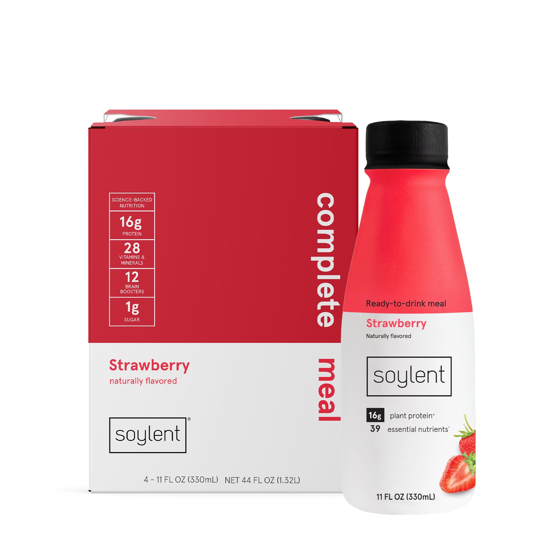 Soylent Meal Replacement Shake, Strawberry, 4 Pack, 11 Fl Ounce