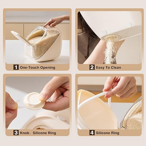 Miniatura 6 de Dispensadores de cereales Recipiente de arroz Dispensador de contenedores de cereales con tapa de almacenamiento sellado, contenedor de alimentos