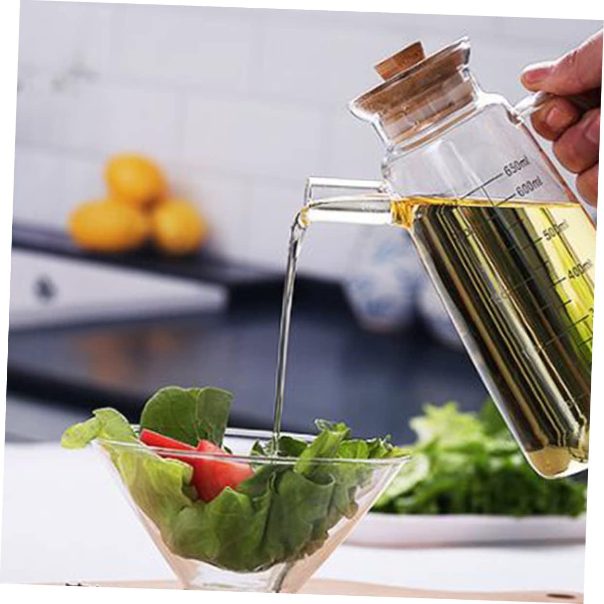 SHOWERORO Heat-resistant Glass Oil Dispenser Bottle Kitchen Sauce Jar Leak-proof Sauce Oil Container with Bamboo Cover