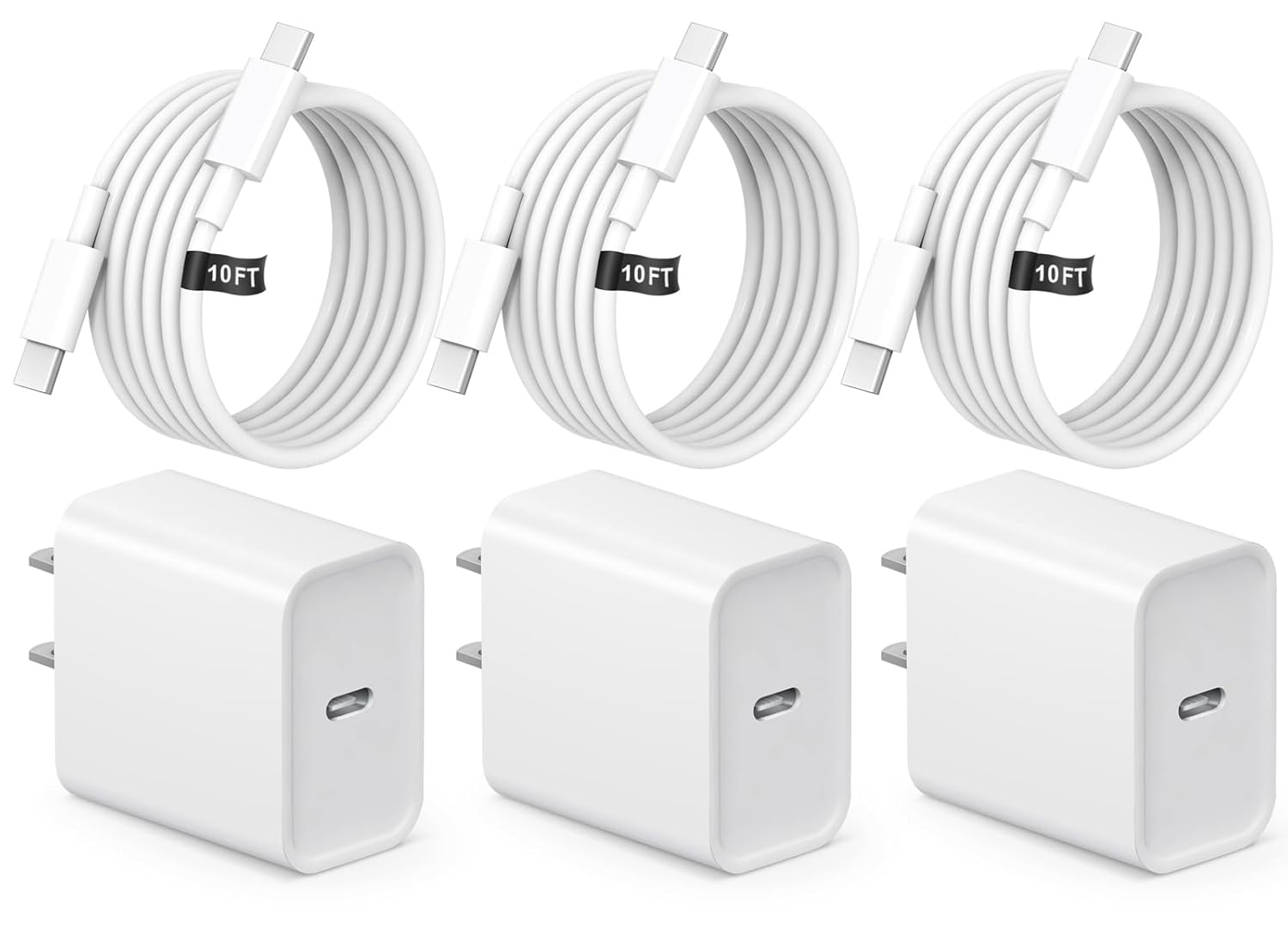 iPhone 17 16 15 Fast Charging 10FT Long USB C Charger Type C Charger 3 Pack Fast Charger USB C for iPhone 17/17 Plus/17 Pro/17 Pro Max/16/16 Plus/16 Pro/16 Pro Max/15/15 Pro Max,iPad Pro,Samsung White