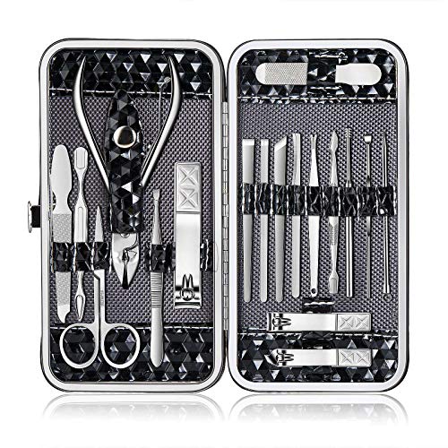 Manicure Set Women 18 In 1 Ultra Sharp Sturdy Nail Clippers Men Professional Nail Care Tools for Fingernails Toenails Pedicure Kit with Portable Stylish Case (Black)