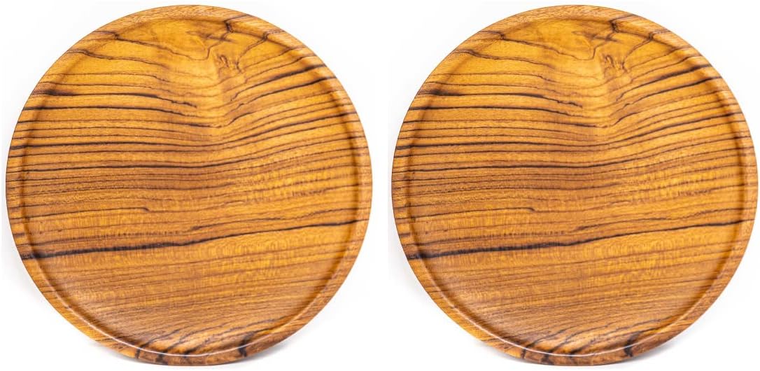 Rainforest Bowls Set of 2 8" Round Javanese Teak Wood Plates- Perfect for Everyday Use- Hot & Cold Friendly, Ultra-Durable, Premium Wooden Plates- Handcrafted by Indonesian Artisans