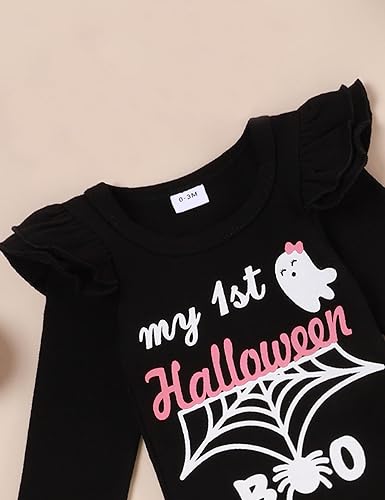Miniatura 3 de Conjunto de ropa de Halloween para recién nacido, con volantes, tirantes, calabaza, murciélago, fantasma, falda con diadema