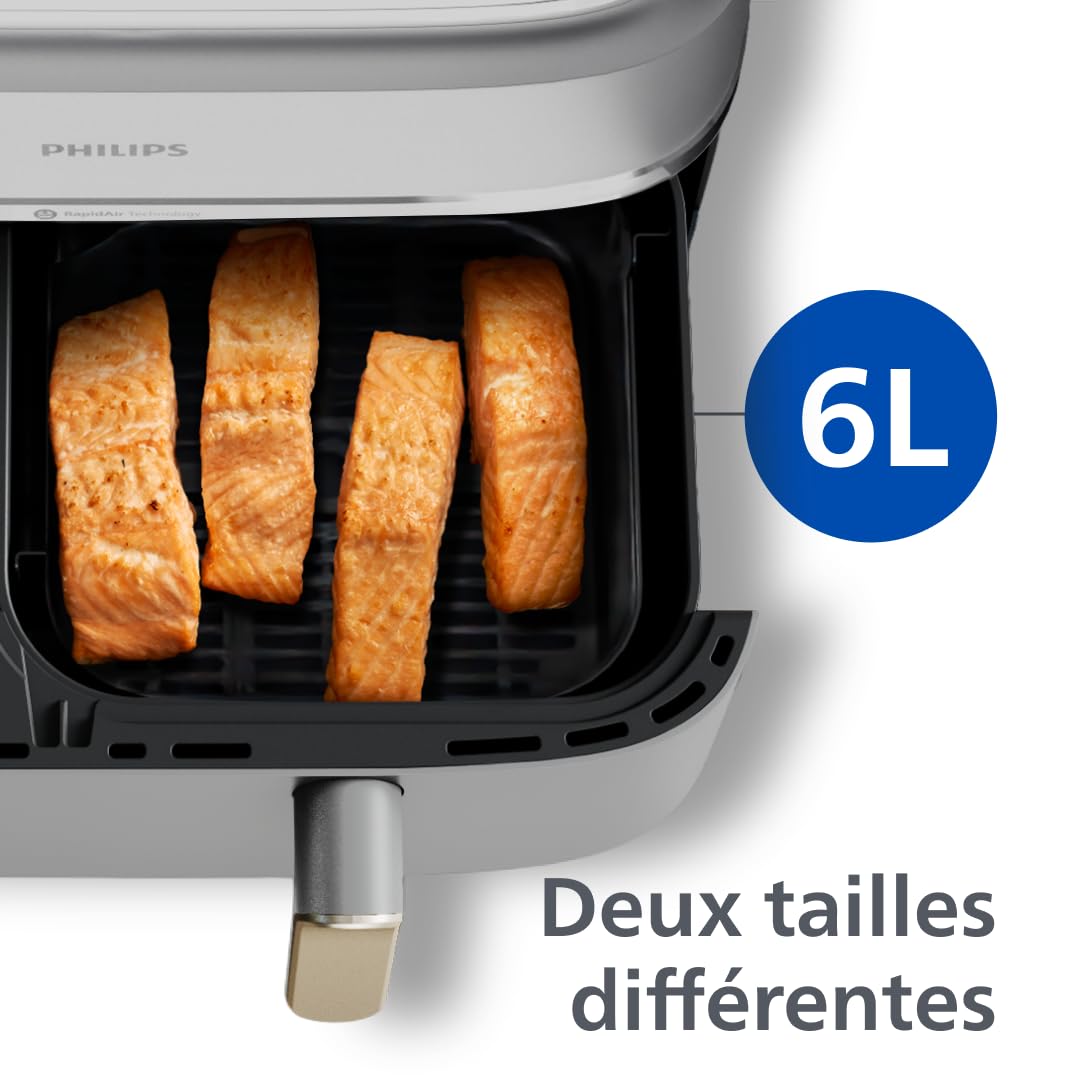 Philips Airfryer Série 3000 - Air Fryer Double Panier, 9L, Technologie RapidAir, jusqu'à 90% de matières grasses en moins, Economies d'énergie, Application HomeID, coloris Blanc (NA353/10)