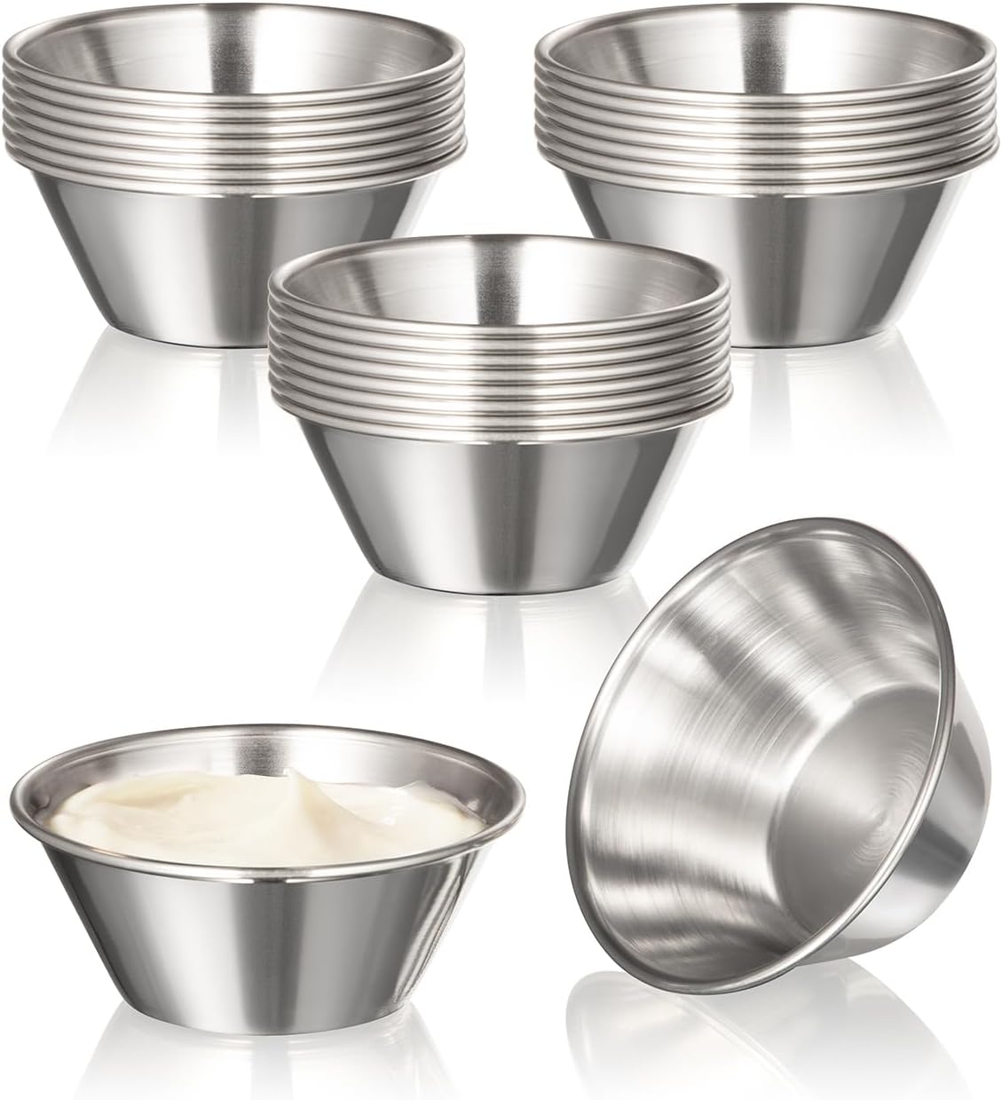 Fit Meal Prep [24 Pack 1.5 oz Stainless Steel Dipping Sauce Cups, Reusable Metal Ramekins, Commercial Grade Condiment Bowls, Individual Portion Cups, Small Round Au Jus Cup for Home, Restaurant