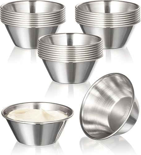 Miniatura 14 de Fit Meal Prep Paquete de 120 tazas de salsa de acero inoxidable de 1.5 onzas, moldes de metal reutilizables, cuencos de condimentos de grado