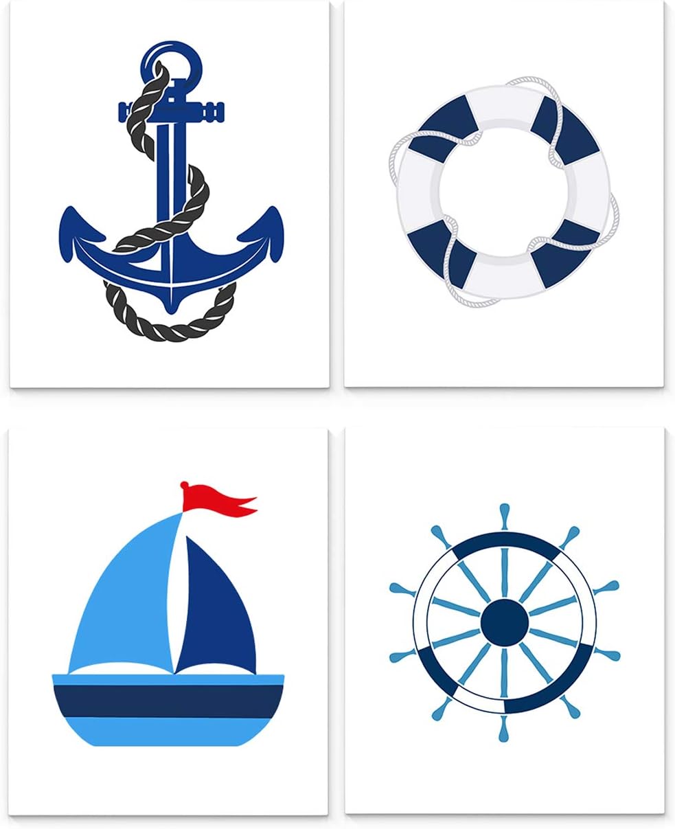 Nautical Nursery Decor, Set of Four 8 x10 inch Unframed Art Prints - Great for Baby Room Wall Decor