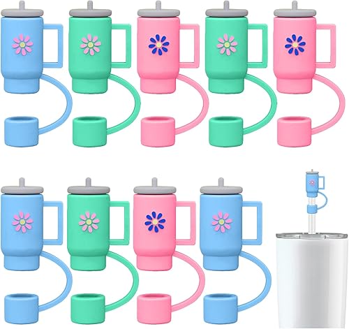 10 piezas de popote de silicona para copa Stanley, tapa de paja a prueba de polvo de 0.394 in para vaso Stanley Cup de 3040 oz con asa (rosa, verde,