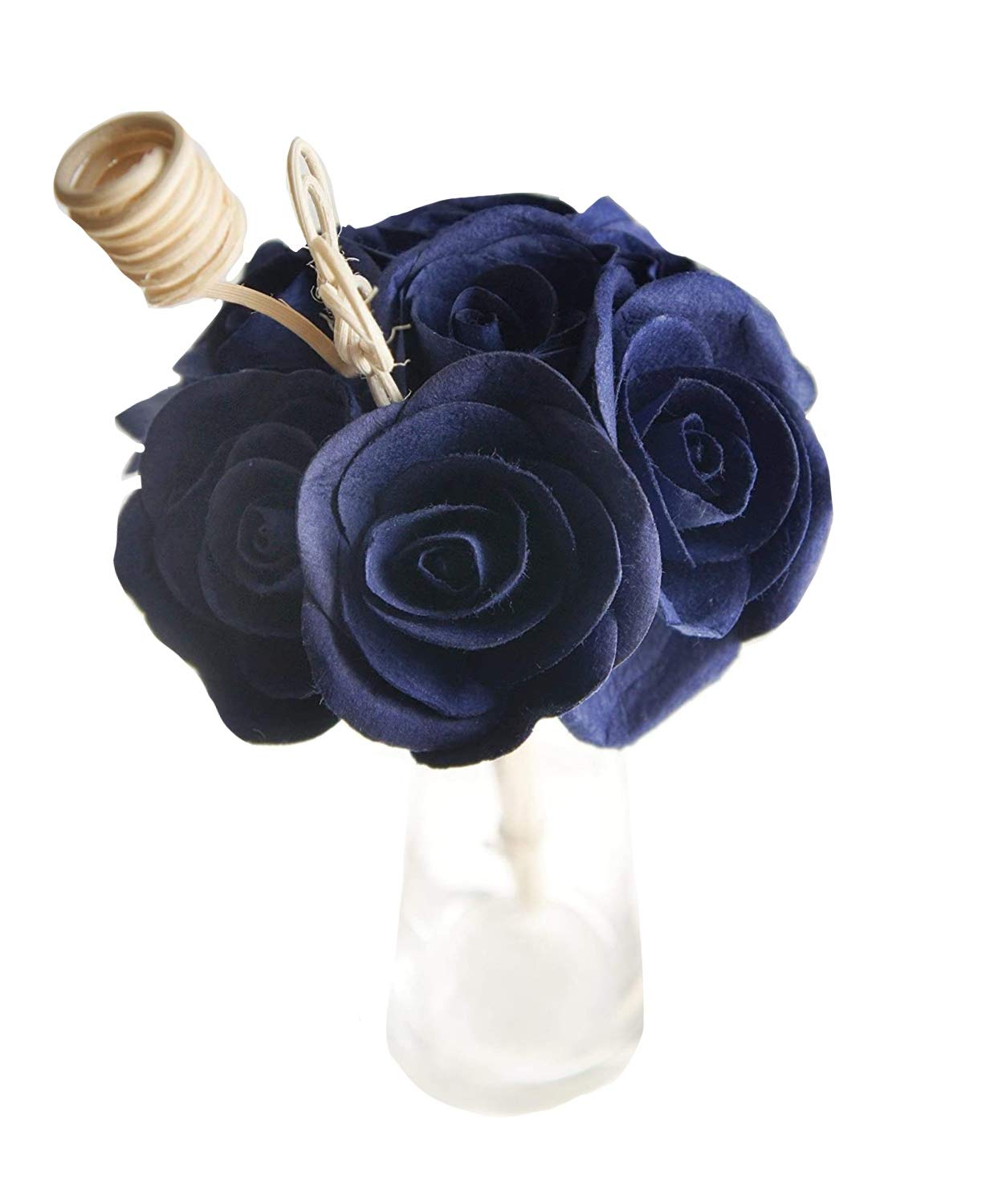 Navy Blue Rose Mulberry Paper Flower Bouquet with Reed Diffuser for Home Fragrance (Bundle of of 7 Roses) by Plawanature