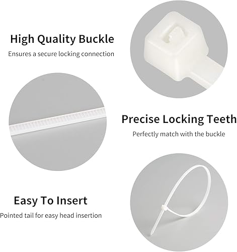 Miniatura 7 de Bridas para cables, 600 bridas de nailon autobloqueantes, varios tamaños de 4 + 6 + 8 + 10 + 12 pulgadas, lazos de plástico multiusos para gestión