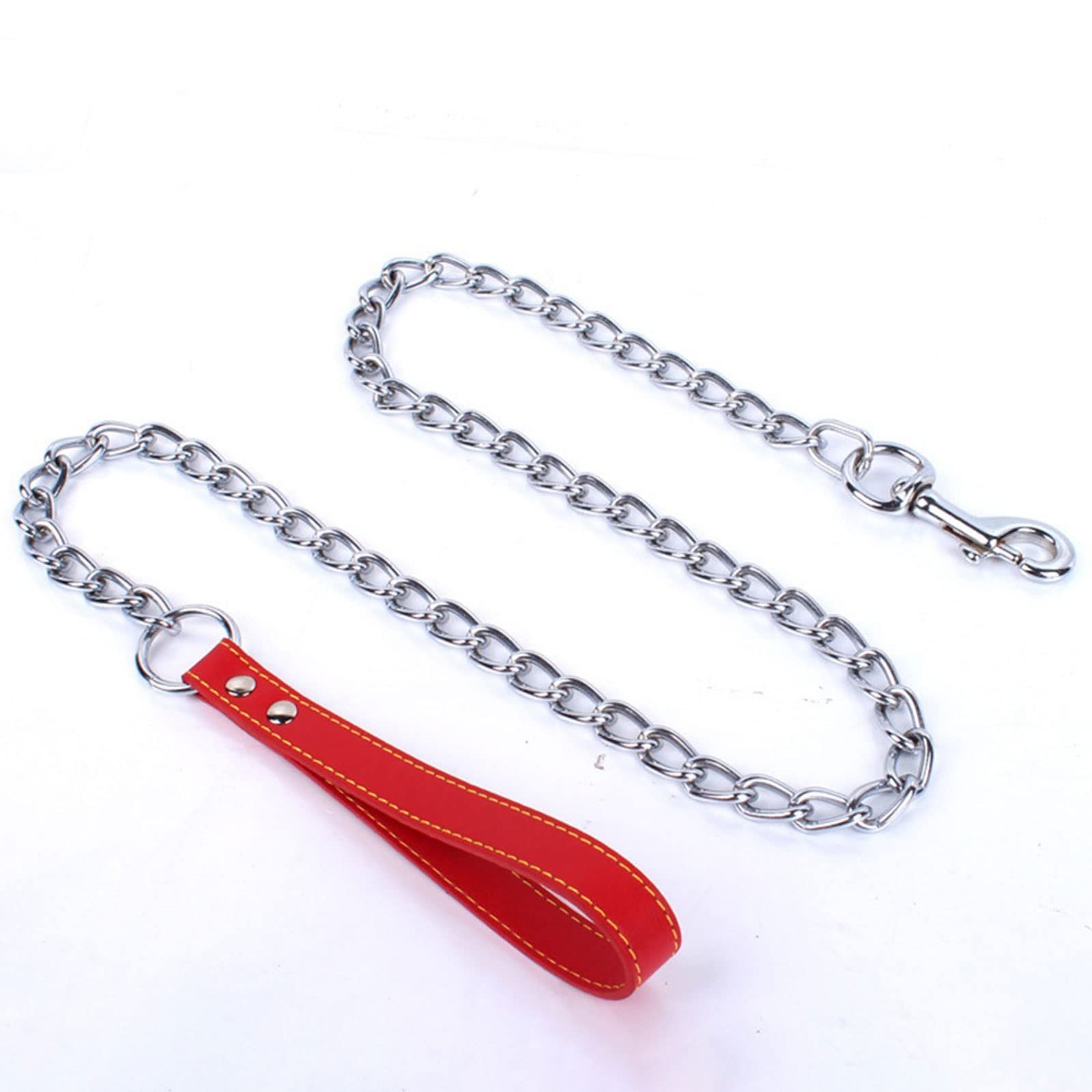 Correa retráctil para perros Cadena de metal resistente Correa para perros con mango de cuero Correa de control larga y fuerte Cuerda de tracción para mascotas al aire libre Cadena antimordida (Colo