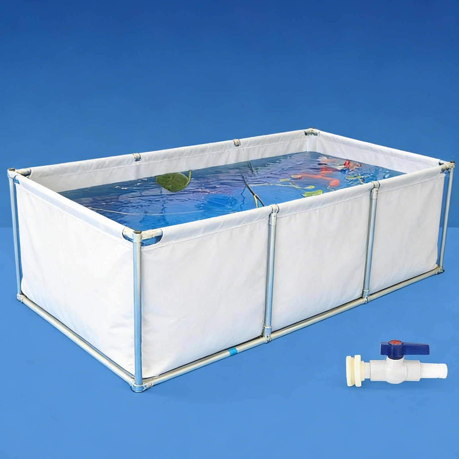 Hggdsac Large Thickened Knife Scraping Cloth, Pond Liner Canvas Fish Pond With Stand, Temporary Holding Viewing Canvas Fish Pond, for Saltwater Fish, Koi Turtles with Drain white1*1 * 0.6M