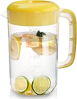 Vista 5 de Jucoan 2 Pack 1 Gallon Plastic Water Pitcher with Lid, Large Gallon Water Jug, Juice and Iced Tea Beverage Carafe with Filter Lid, Handle, Scale for