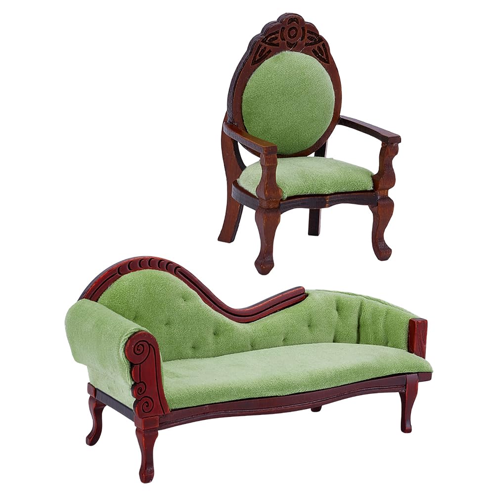GOMAKERER 2 Pcs Miniature Couch Sofa, 1/12 Scale Victorian Dollhouse Furniture Miniature Furniture Dollhouse Chaise Lounge for Living Room Bedroom in Doll Houses Decoration