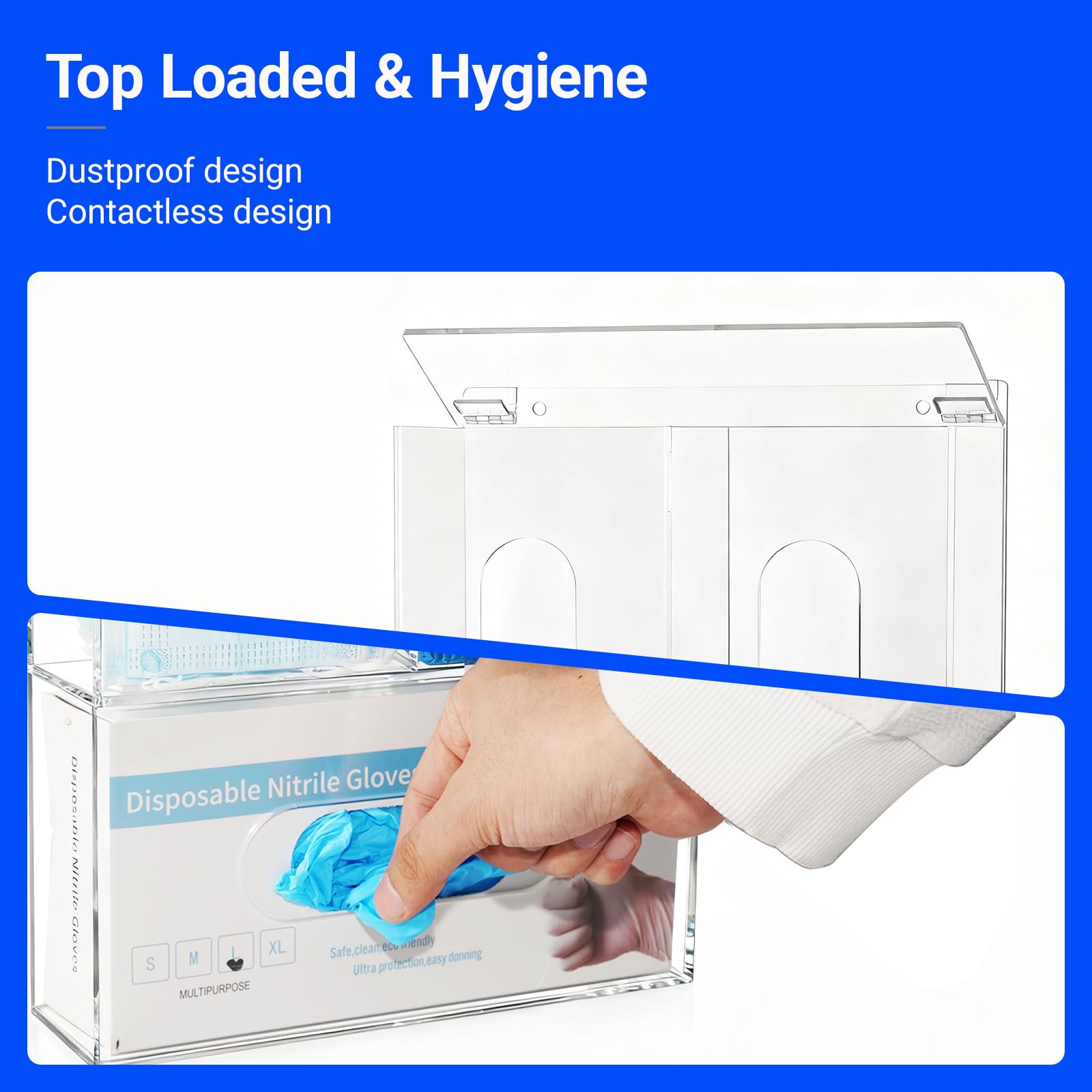 Dispenser per guanti usa e getta, a tre guanti, a rete per capelli, con coperchio per organizer da parete per alimenti, laboratorio, ufficio medico, trasparente