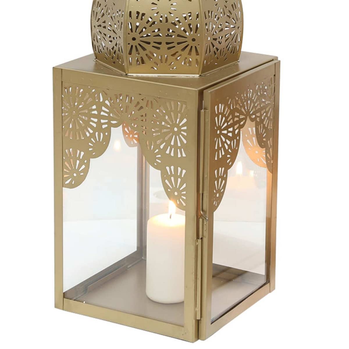 Orientalisches Ramadan Windlicht Gold aus Glas & Metall Höhe 60cm Minaretten Form marokkanische Glas-Laterne Kerzenhalter schöne Modena L IRL640