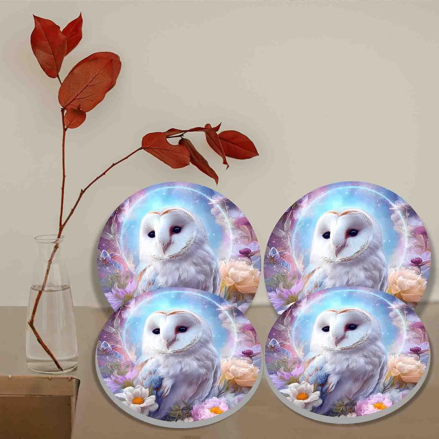Beautiful Owl Electric Stove Burner Covers, Set of 4 Round Stove Burner Covers, 8 and 10 Inch, Colorful Flowers Gas Stove Burner Covers, Metal Stove Burner Cover, Modern Cooktop Decorative