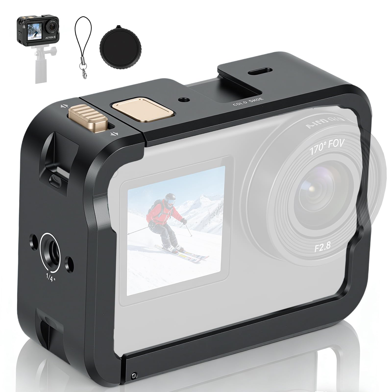 Boîtier de protection compatible avec DJI Osmo Action 6, cadre en aluminium avec adaptateur de trépied 1/4", boîtier en aluminium robuste pour accessoires de caméra d'action, coque de protection