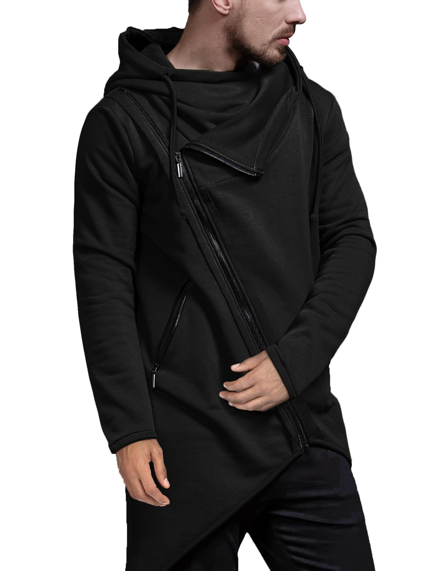 Coofandy Mens Casual Hooded Oblique Zipper Pullover Long Length