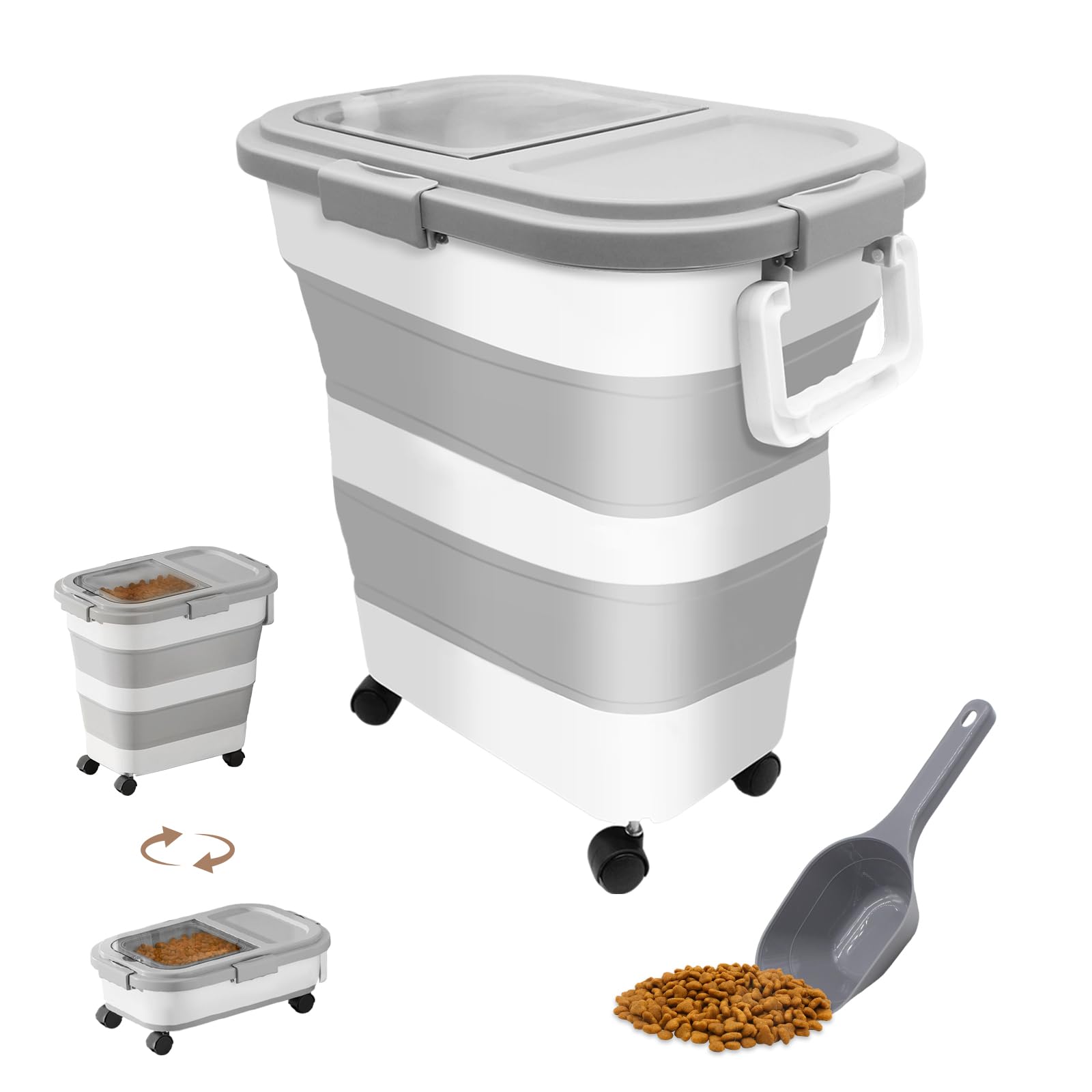 Contenitore per cibo per cani, 10-15 kg, pieghevole, con ruote, contenitore per cibo per cani, contenitore per cibo per animali, cibo secco, per cani e gatti