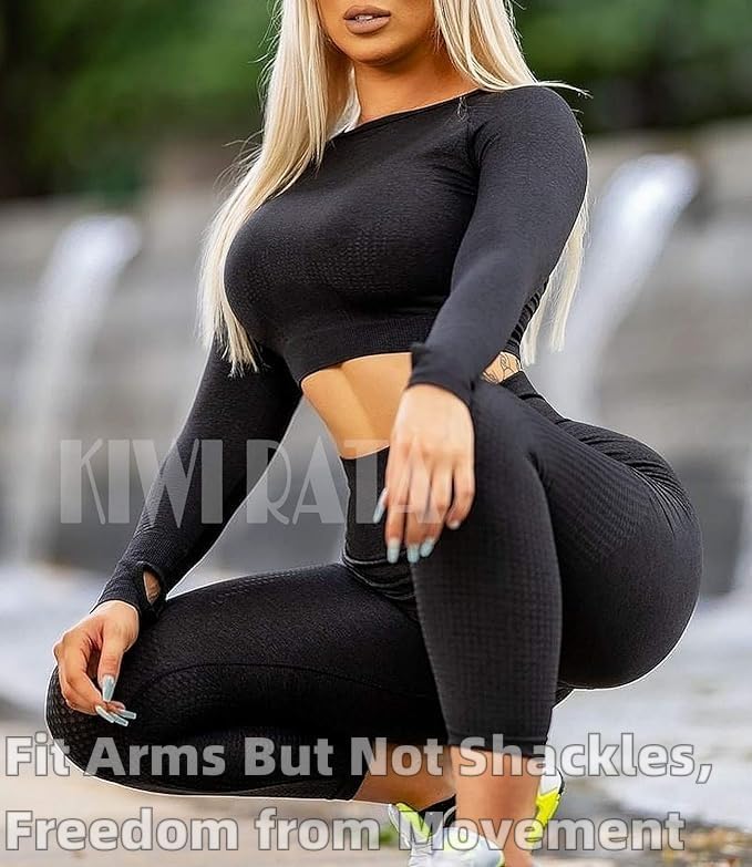 KIWI RATA Long Sleeve Workout Crop Top for Women Gym Compression Shirts Thumb Hole Seamless Yoga Crop T Shirt Top - Image 2