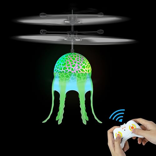 Hymaz Juguete de medusa de bola voladora a control remoto para niños de 3, 4, 5, 6, 7, 8-12, helicóptero de control remoto para niños, recargable de