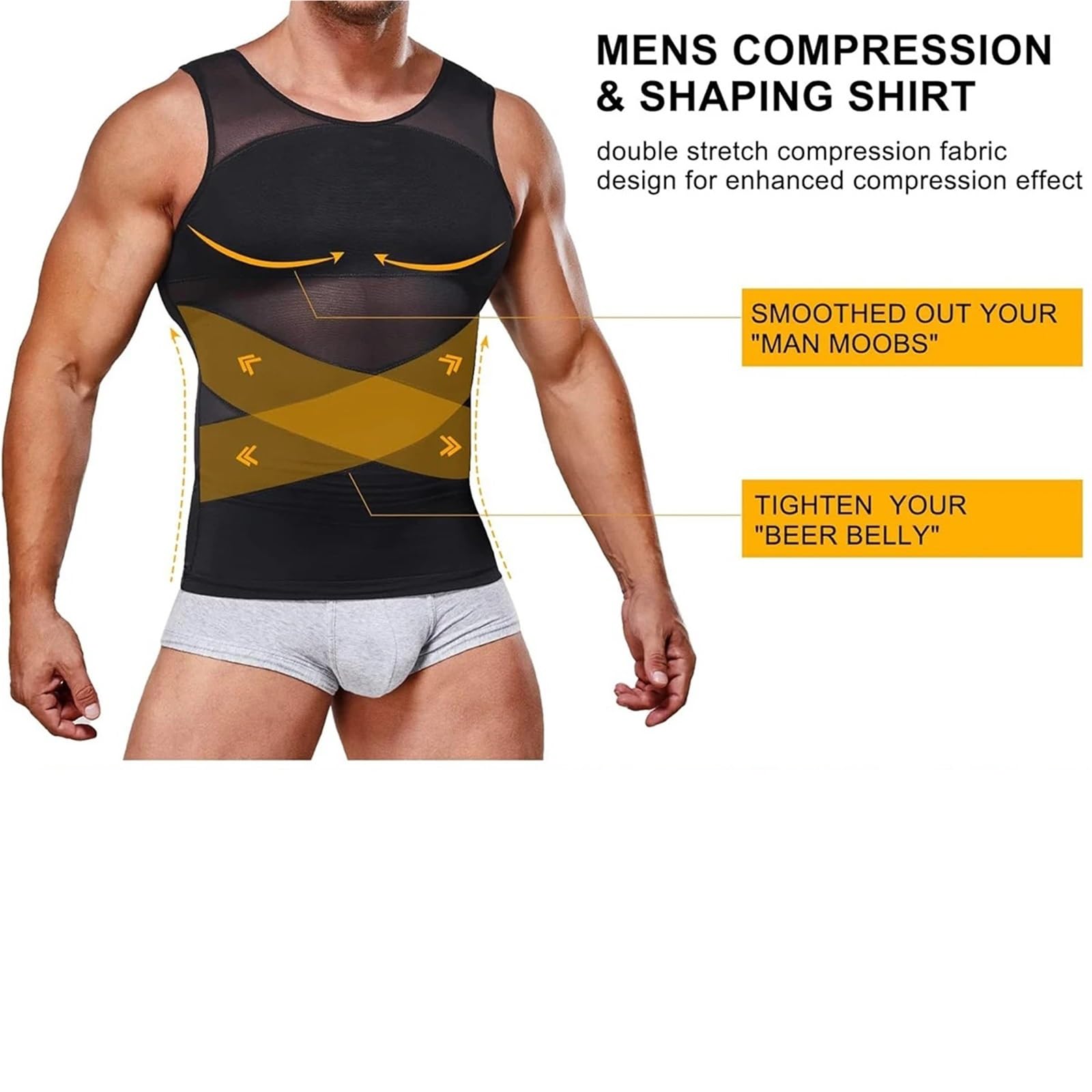 Faja Chaleco Hombre Camisas de compresión moldeadoras cuerpo for hombres | Camiseta interior adelgazante con cinturón en forma de X