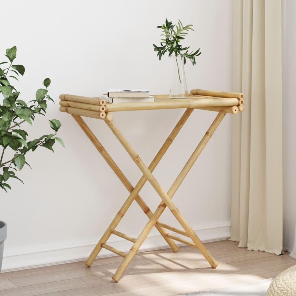 Mangloder Bambus Tabletttisch klappbar 70,5 x 42,5 x 80 cm, faltbar und tragbar, beistelltisch für terrasse, balkontisch, campingtisch, Wohnzimmer, platzsparend für Outdoor