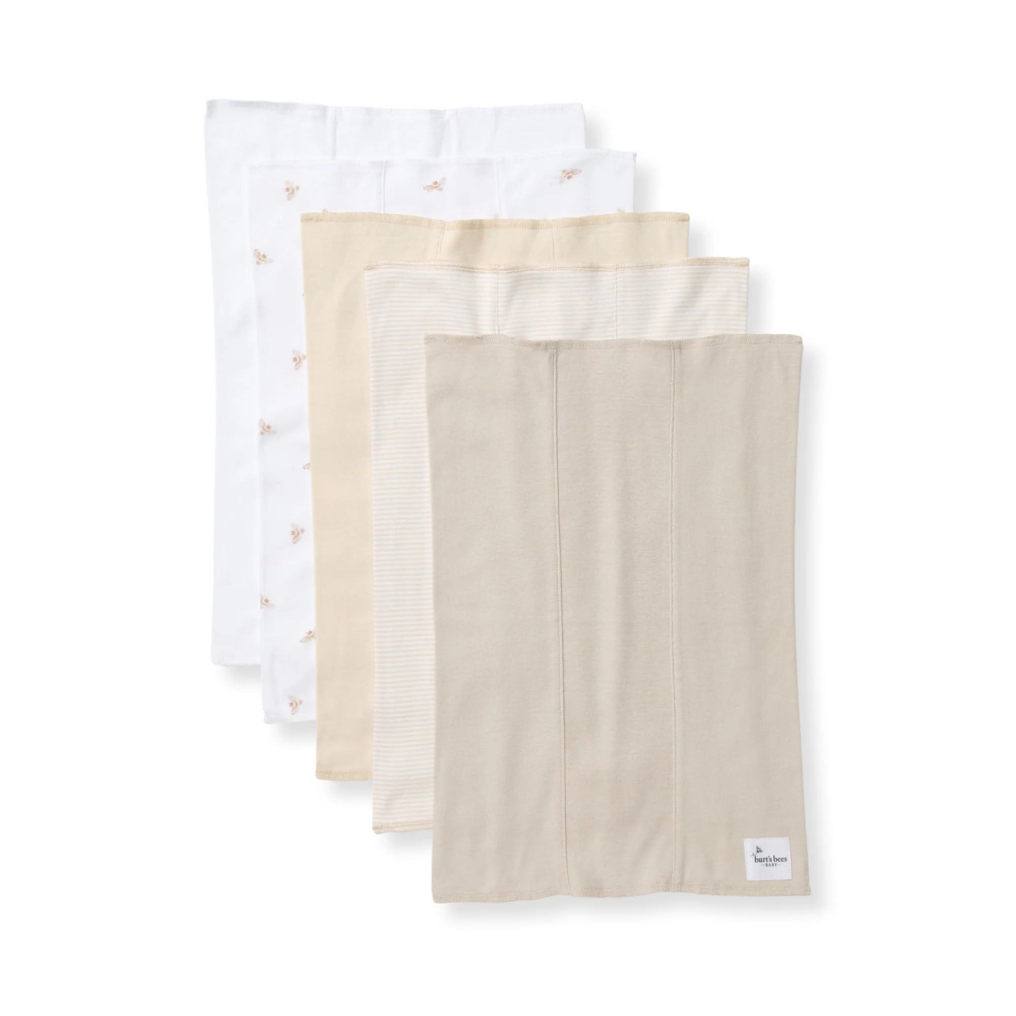 Burt's Bees Lätzchen für Neugeborene, 100% Bio-Baumwolle, weich, extra saugfähig, Einheitsgröße, 43,2 x 29,4 cm, 5 Stück