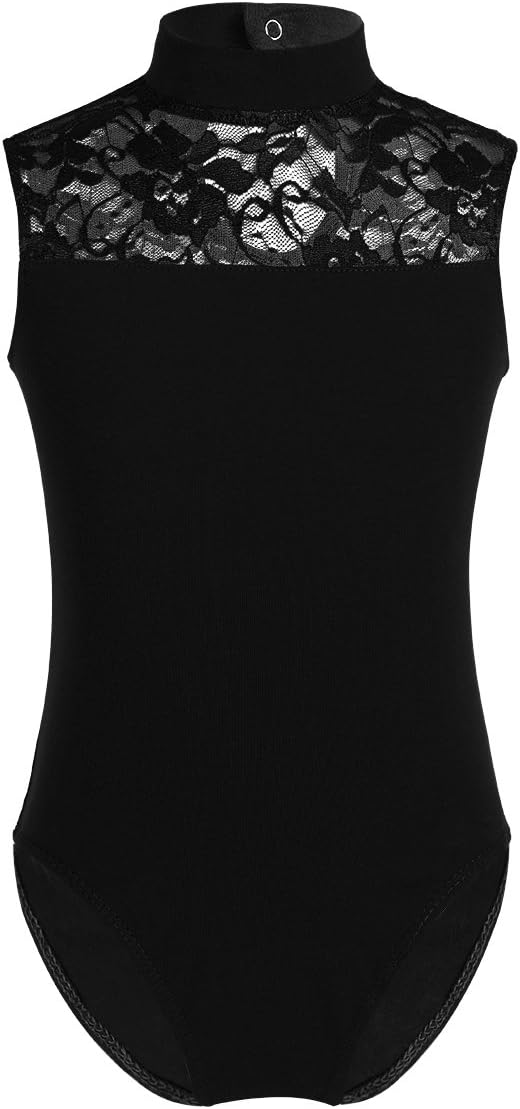 easyforeverKids Girls Floral Lace Sleeveless Mock Neck Ballet Dance Leotard Cutout Back Gymnastic Workout Jumpsuit