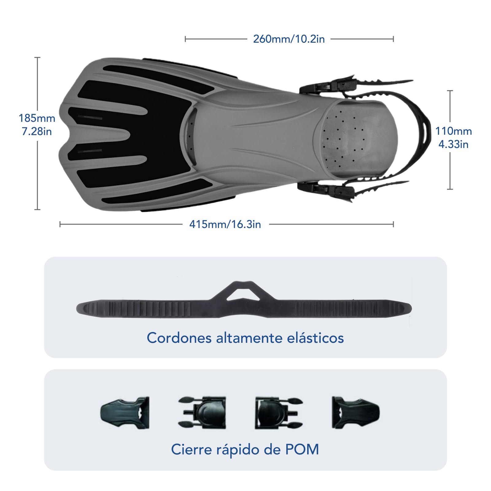 TOMSHOO Aletas de snorkel cortas ajustables con talón abierto para adultos, hombres, mujeres para bucear, bucear, viajar