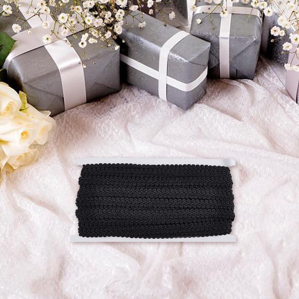 14 Yards Gimp Braid Trim for Sewing, 0.5inch Decorative Fabric Trim Polyester Trims Ribbon Woven Curtain Fabric Trims for Upholstery Sewing Hand Crafts Costume Home Decorative, Black