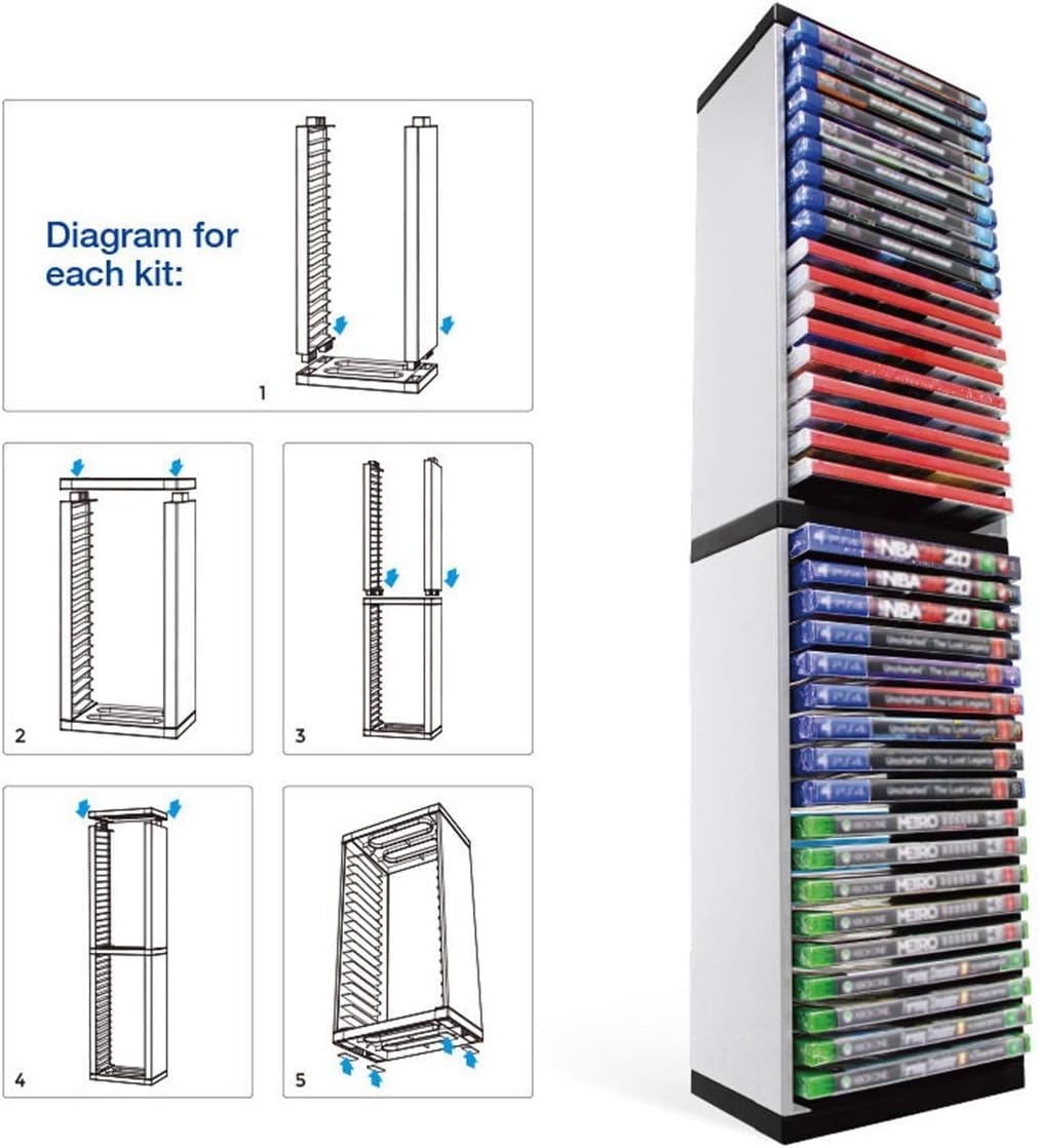 Queen.Y Supporto per Rack Torre di Archiviazione per Scatola di Dischi di Gioco per Ripiano di Archiviazione PS5 con 36 Pezzi di Dischi di Gioco, Supporto per Xbox Switch Games