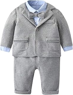 DINGDONG'S CLOSET Baby,Clothing,Baby Boys 0-24m,Outfits & Clothing Sets DINGDONG'S CLOSET Kid Toddler Baby Boy Gentleman Outfits Suits Long Sleeve Bowtie Light Blue Shirt+Plaid Outwear+Suspender Pants 3PCS Outfit Sets Suits