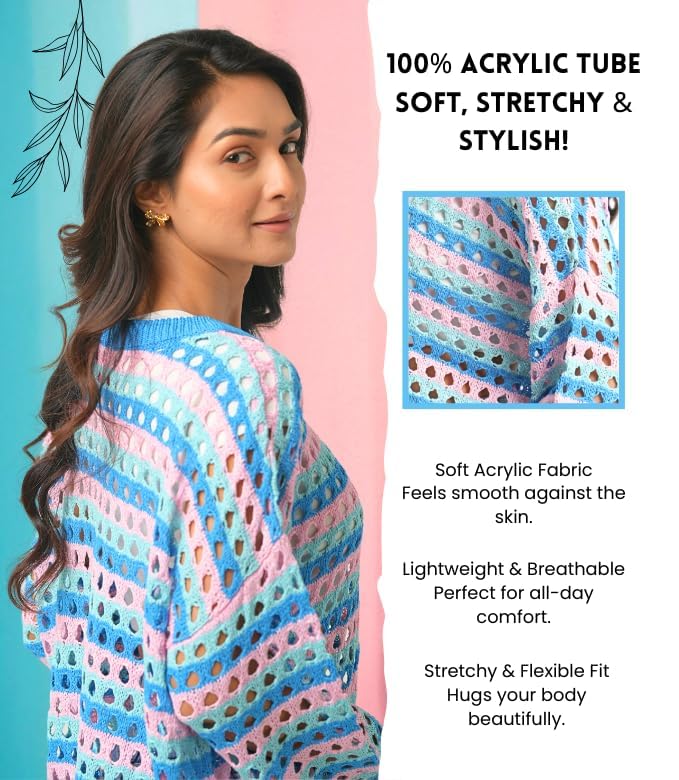 Novelle Hollow Out Crochet Tops for Women (XL Size) | Open Knit Sweater for Both Spring and Summer | Crew Neck, Full Sleeves, & Open Stitch Sweaters for Women | Pull Over Sweaters Womens Beige4