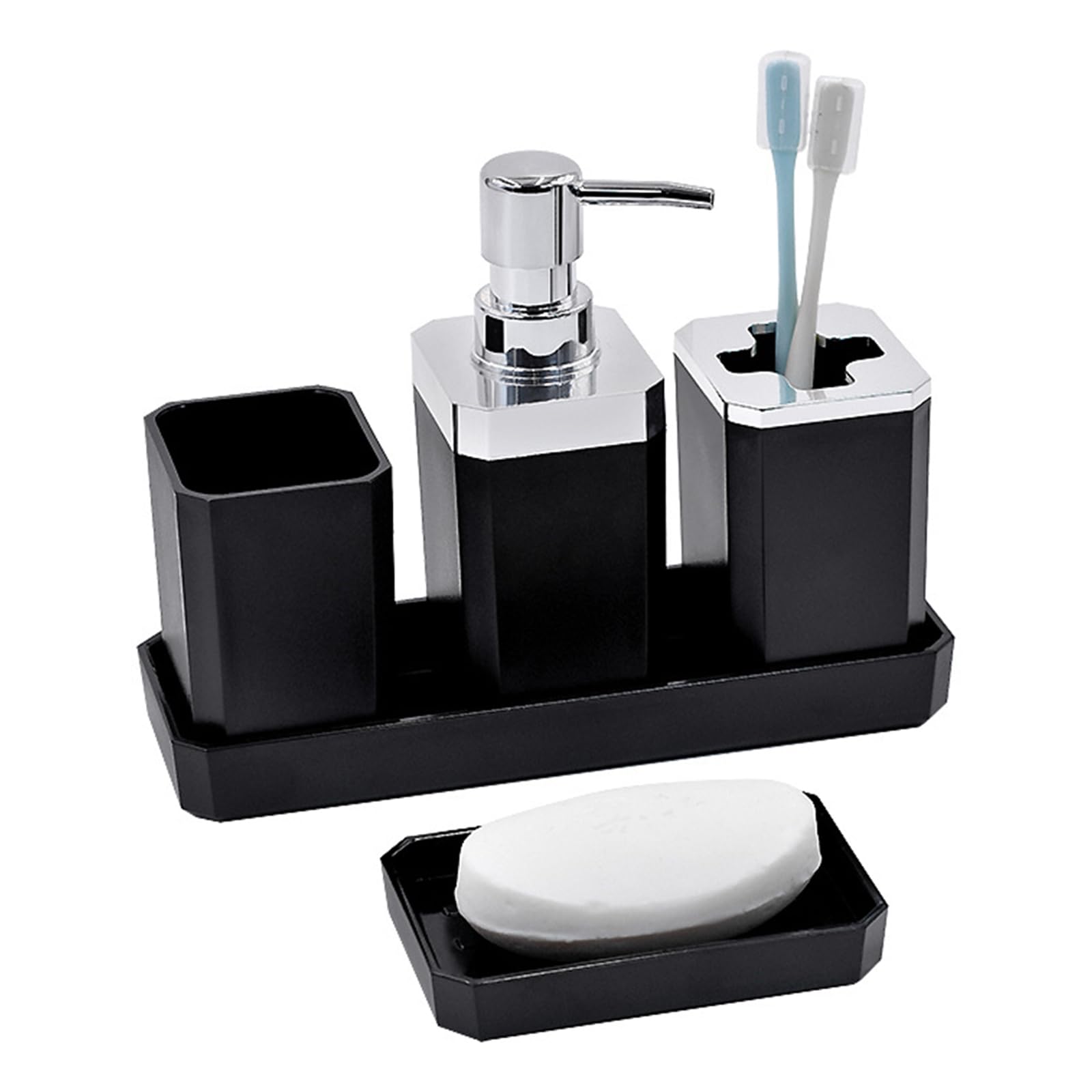5Piece Modern Bathroom Organization Solution User Friendly Accessories Set Soap Dispenser Toothbrush Holder Tray Storage Set