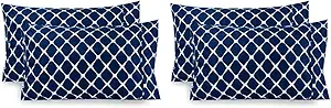 Elegant Comfort Luxury Ultra-Soft 2-Piece Pillowcase Set - 1500 Premium Hotel Quality Microfiber Double Brushed - Wrinkle Resistant, King Size, Bloomingdale Pattern Navy Blue (Pack of 2)